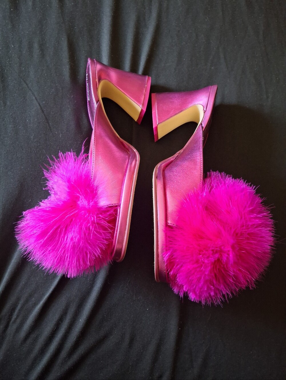 Circus By Sam.Edelman-Fuchsia Pink Pom Pom Slide Heels Sz 11M - Picture 2 of 6